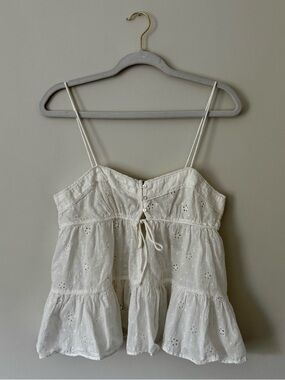 Zara Eyelet Lace Babydoll Flowy Camisole Tank Top, White – Medium